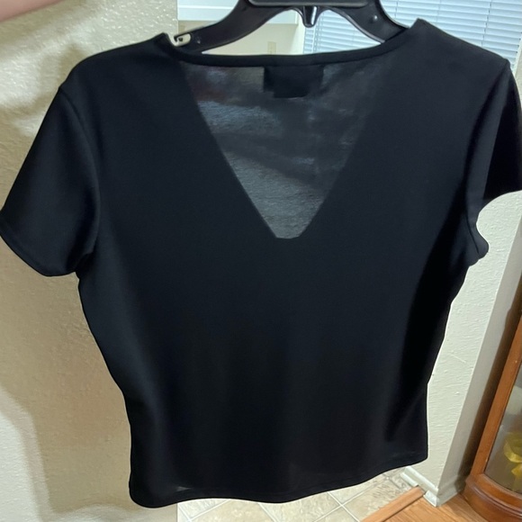 MIXIT Stretch Women’s Short Sleeve Black Top. Bunched In Chest Design. Size M - Picture 2 of 6